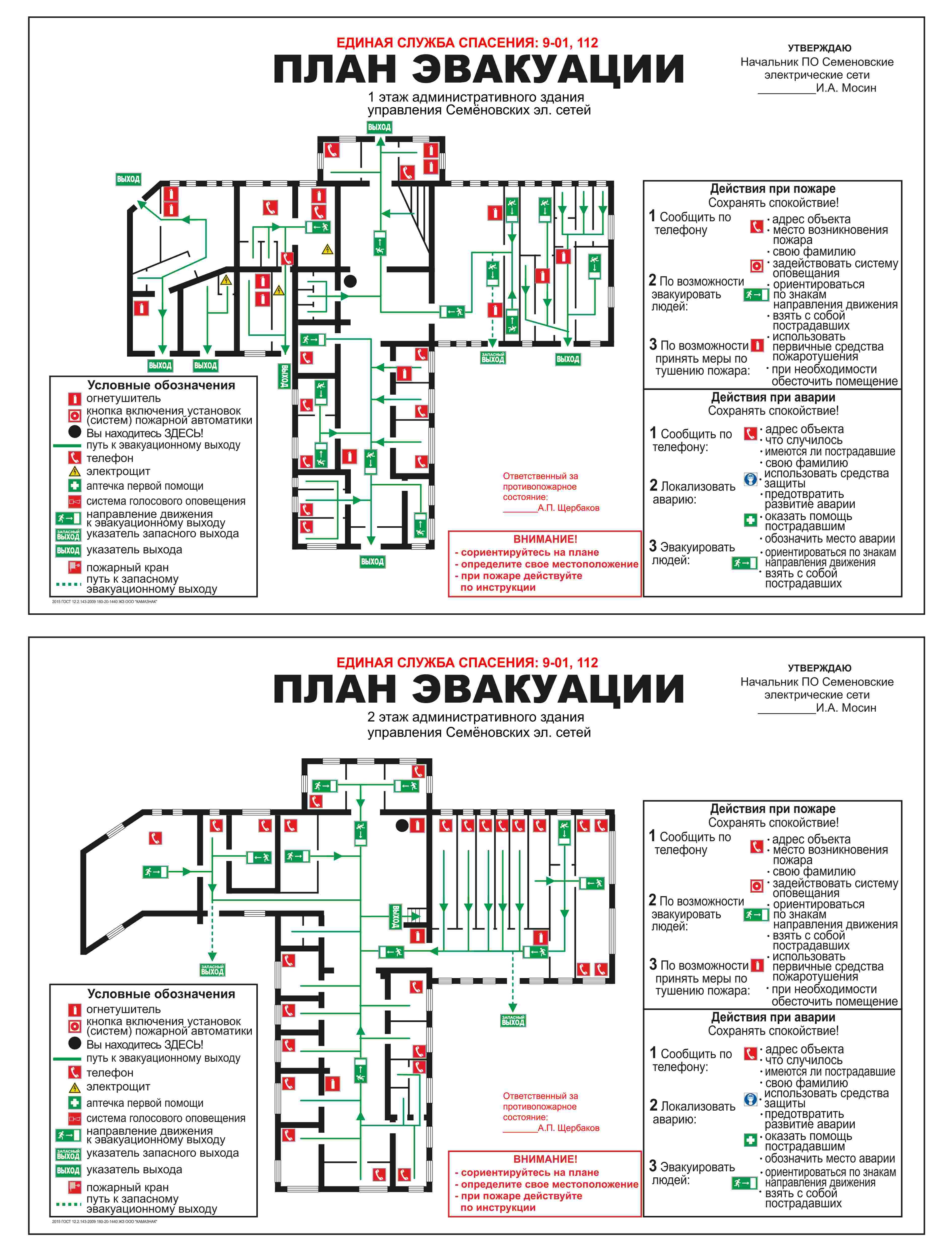 Действия при аварии на плане эвакуации