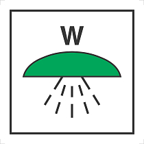 Знак ИМО Помещение или группа помещений. защищенных системой водяного пожаротушения (Space or group of spaces protected by fire extinguishing water system)